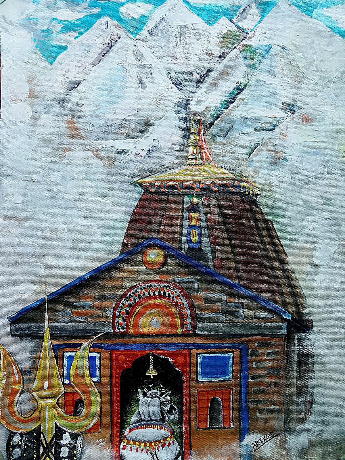 Kedarnath Temple Sacred Himalayan Canvas Painting